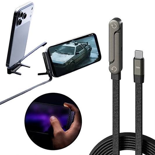 Fast Charging 2 in 1 Cable Stand Rotates 360 Degrees Type-C to Type-C connection