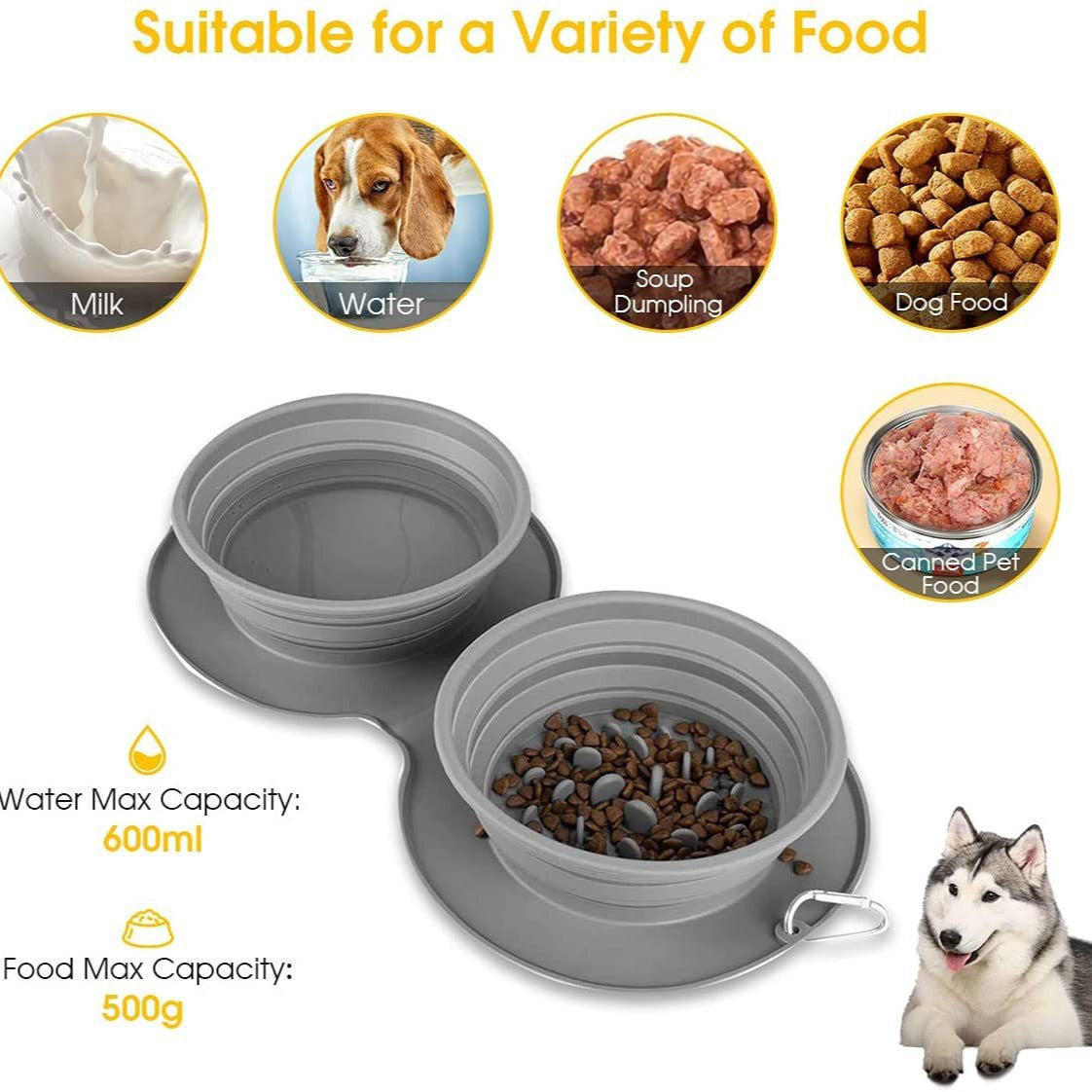 Premium Silicone Foldable Slow Feeding Pet Bowl