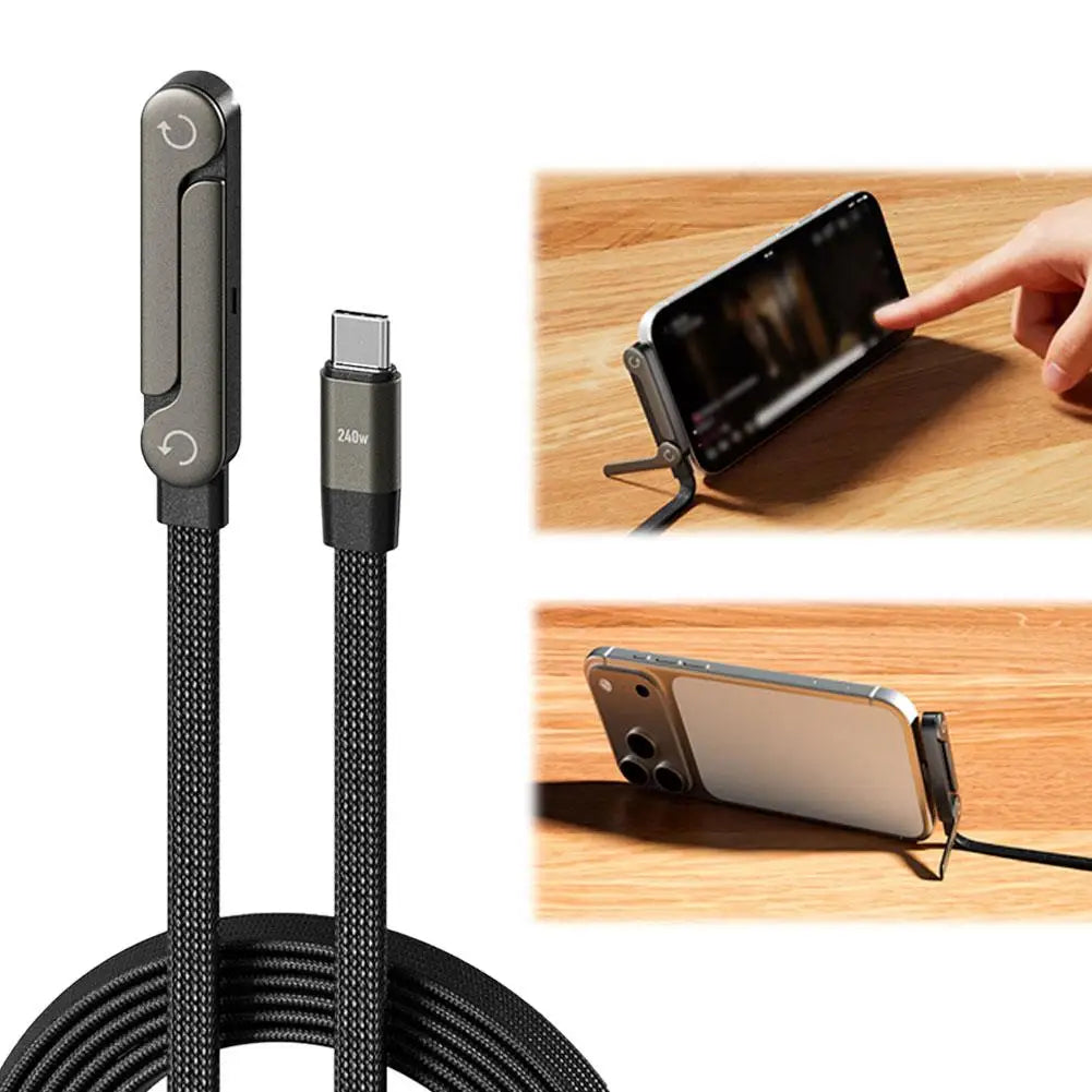 Fast Charging 2 in 1 Cable Stand Rotates 360 Degrees Type-C to Type-C connection